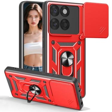 Imagem de Fofvccv Capa para Motorola Edge 60 Fusion com capa de lente de câmera deslizante e suporte de anel girado, capa protetora à prova de choque de grau militar para Moto Edge 60 Fusion, vermelho SJ