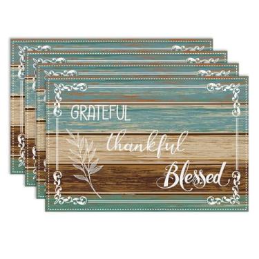 Imagem de Jogo americano de fazenda, conjunto com 6, 30,5 x 45,7 cm, rústico, campo, prancha, folhas de madeira, tapetes de mesa retrô para festas, cozinhas, jantares, decoração