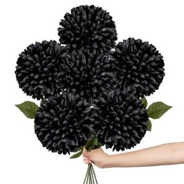 Imagem de Briful [6 peças de flores artificiais de crisântemo de outono – 65 cm de comprimento de flores de seda sintética com flores grandes de 15 cm, folhas de plástico realistas – para decoração de outono e