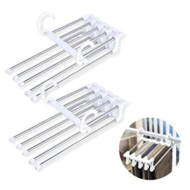 Imagem de Kit 2 Cabide Dobrável Multifuncional Roupa Calça Inox 5 Divisórias - C
