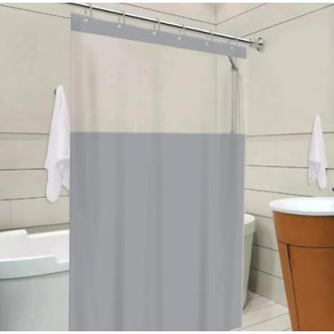 Imagem de Cortina Box Banheiro Lisa Antimofo Pvc C/Visor Transparente Cores Liso - Modelo Premium (CINZA)