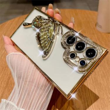 Imagem de Capa para Samsung S24Ultra com revestimento em glitter, borboleta, areia movediça, strass, transparente (para Samsung S24Ultra/dourada)