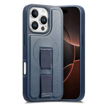 Imagem de Capa para iPhone 16e com pulseira protetora magnética e capa de couro à prova de choque (para iPhone 16e/Azul)