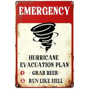 Imagem de Placa de metal vintage de plano de evacuação de furacões, pegue cerveja e corra como o inferno placa de metal para jardim, casa, fazenda, bar, café, decoração ao ar livre 20 x 30 cm