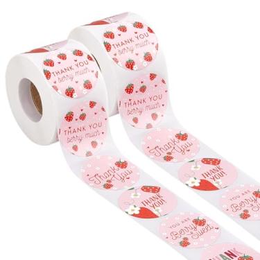 Imagem de PH PandaHall 1000 peças de adesivos de agradecimento de morango, adesivos de frutas fofos, decalque de papel rosa aquarela autoadesivo com selo de morango para cartão de festa faça você mesmo, saco de