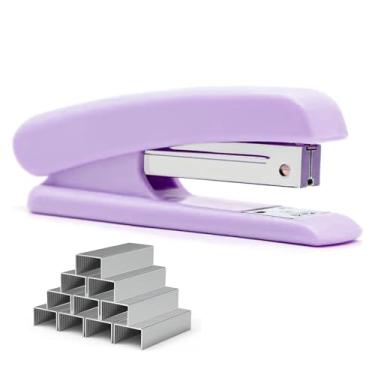 Imagem de Grampeador de mesa de escritório com 1000 grampos 24/6, grampeamento resistente durável padrão suave sem atolamento, perfeito para casa, escola, escritório, negócios, papelada - roxo