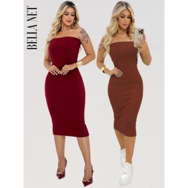 Imagem de KIT 2 Vestidos Coladinho Tubinho Sem Alças Bandeau Anarruga Premium Pa