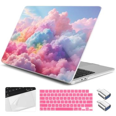 Imagem de Yebiseven Capa para MacBook Air 13,6 polegadas M4/M3/M2 2025 2024 2023 2022 lançado A3240/A3113/A2681, capa rígida para laptop com capa de teclado e protetor de trackpad e 2 adaptadores OTG, nuvens de