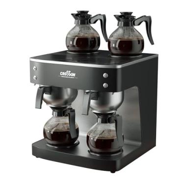 Imagem de crosson Cafeteira comercial de gotejamento de 200 xícaras/hora, cafeteira de 7,2 L com 4 decantadores e aquecedores de vidro e caixa fácil de limpar sem impressões digitais e funil de aço inoxidável