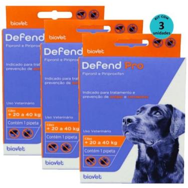 Imagem de Defend Pro Cães 21 a 40Kg Prevenção de Pulgas e Carrapatos em Cães kit