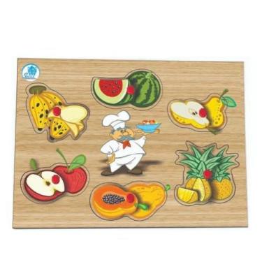 Imagem de Quebra Cabeça com Pinos  Frutas Brinquedo Educativo - Simque