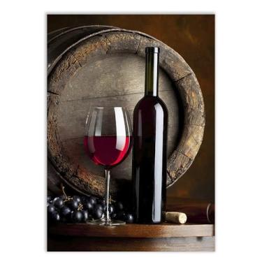 Imagem de Placa Decorativa Taça Garrafa E Barril De Vinho Fotografia Bar Bebida Decoração Poster Quarto Sala