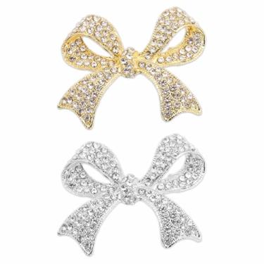 Imagem de PATIKIL Broche de laço de strass, 2 peças elegante cristal brilhante laço broche vintage broche de lapela moda broche feminino festa de casamento terno nupcial roupas chapéu joias presente, tom prata