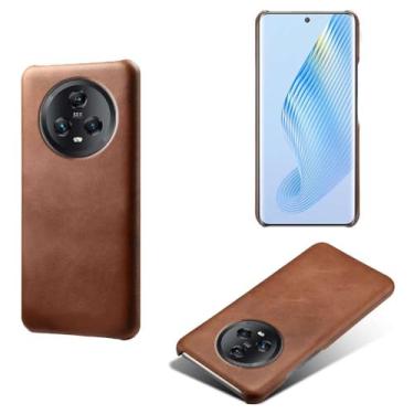 Imagem de Capa para Honor Magic 5,Proteção contra quedas,Casca de volta de cor sólida simples,Design de couro de imitação de plástico-Brown