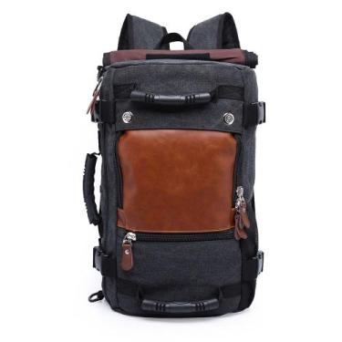 Imagem de Mochila De Lona E Couro Grande Viagem Luxo 35l Tipo Bolsa - KAKA, Pret