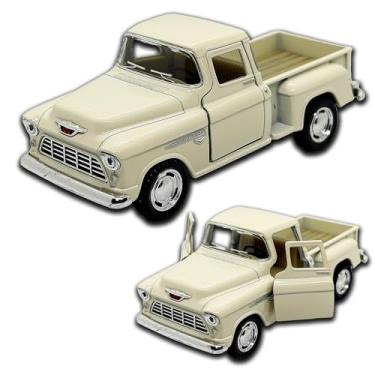 Imagem de Miniatura de carro Chevrolet Stepside 1955 em Metal, com fricção, pneus em borracha, abertura de portas laterais, 12 CM, 1/32, Resistente a quedas (Bege)