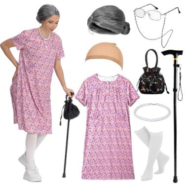 Imagem de Fantasia de senhora de idosa para mulheres, fantasia de Halloween 100 dias de escola, acessórios de fantasia de avó para avó, Roxa, Small/Medium