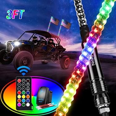 Imagem de Nilight 2 peças de luz LED espiral RGB com luz de perseguição RGB antena iluminada com controle remoto RF para Can-am ATV UTV RZR Polaris Dune Buggy 4 Wheeler Offroad Jeep Truck