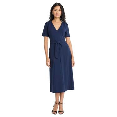 Imagem de Maggy London Vestido feminino com decote em V, manga curta, midi com cinto, casual, para casamento, Blazer azul-marinho, 52