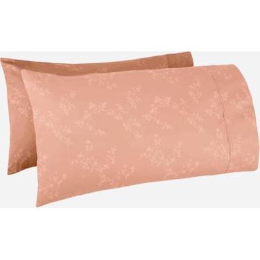 Imagem de TBM Fronha de travesseiro extragrande Jacqurd cabe até mesmo os travesseiros mais fofos, incluindo a almofada de panqueca fronha extra alta 100% algodão egípcio 600 fios (rosa pêssego, Queen- 56 cm L