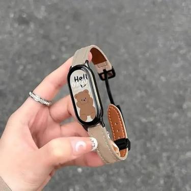 Imagem de Pulseira para Xiaomi Mi Band 10, 9 e 8, pulseira de substituição em couro legítimo, correia magnética ajustável, acessórios para Xiaomi (Apricot, Mi Band 8)