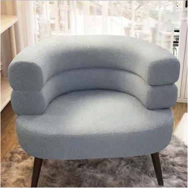 Imagem de Cadeira De Acento Moderna Branca Com Tecido Sherpa, Encosto Curvado, Sofá Preguiçoso E Fofinho Para Sala De Estar, Quarto, Salão, Escritório - Sofá De Leitura Confortável, Blue