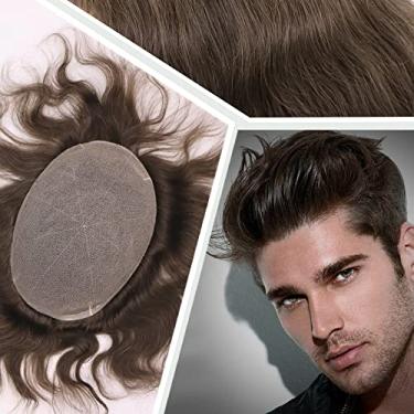 Imagem de Civmo Toupee masculina peruca masculina indetectável suíça cheia renda masculina peruca europeia sistema de reaplaçamento de cabelo humano peças de cabelo penteado livre 20 x 25 centímetros (#7 cor
