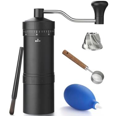 Imagem de Moedor de café manual com rebarba cônica de aço inoxidável 7 estrelas, moedor de café portátil com configuração de moagem ajustável externa (preto)