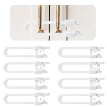 Imagem de Pacote com 8 fechaduras de armário à prova de bebês - safeasy fechaduras de segurança para crianças ajustáveis em forma de U, travas à prova de crianças para cozinha, banheiro, armazenamento, armários