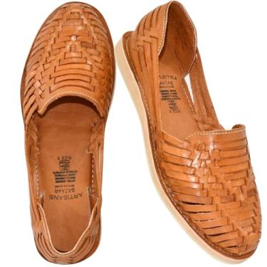 Imagem de Artisans Bazaar - Sandálias femininas mexicanas Huaraches feitas à mão por artesãos no México com couro genuíno pré-hispânico inspirado em calçados tradicionais confortáveis e respiráveis, Marrom, 36
