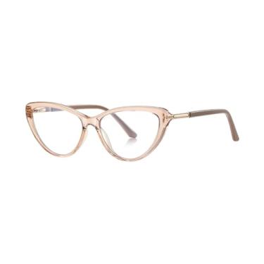 Imagem de Óculos anti-luz azul para mulheres Comouter, armação de óculos estilo gatinho, feminino (marrom com transparente)