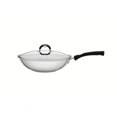 Imagem de Wok Tramontina Astro Silicone 28cm Em Inox Com Tampa De Vidro