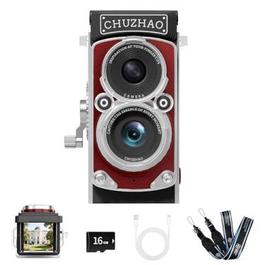 Imagem de CHUZHAO Mini câmera digital vintage, portátil, estilo TLR, retrô, apontar e fotografar, bolso pequeno, 1080p FHD para vídeo, 12 MP, foco automático, câmera vlogging com cartão de 16 GB para iniciantes