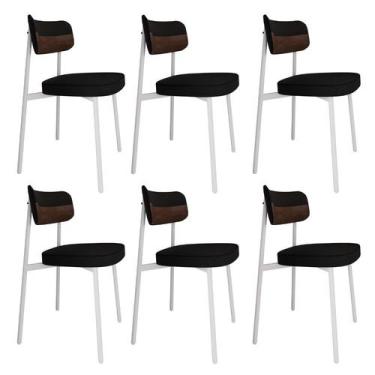 Imagem de Conjunto 6 Cadeiras de Jantar Alloa Tecido Mesclado Est.Branca - Metal