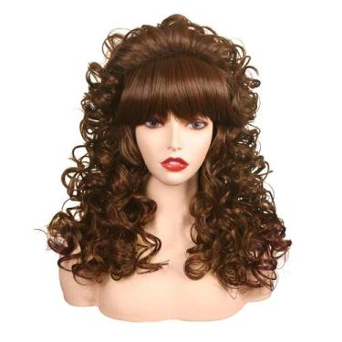 Imagem de Peruca FantaLook FantaLook 80s Long Curly Vintage Cosplay Brown