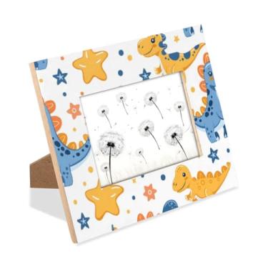 Imagem de Mobatuba Porta-retratos de madeira adoráveis dinossauros, 10 x 15 cm, horizontal de acrílico, 10 x 15 cm, moldura pequena para mesa ou exibição de parede, para decoração de casa, escritório, pinturas