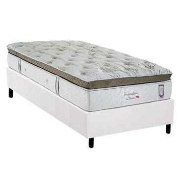 Imagem de Cama Box Solteiro: Colchão Molas MasterPocket Ensacadas Herval Imperatore Eco Bamboo + Base CRC Corano White (88x188)