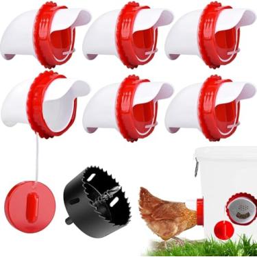 Imagem de Kit de porta alimentador de galinha – Pacote com 6 copos alimentadores automáticos de aves para baldes e caixas, comedouros de frango faça-você-mesmo à prova de chuva para galinhas, patos e outras