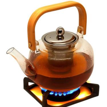 Imagem de Chaleira de Vidro Alça de Bambu Infusor Inox Vai Ao Fogo 1L - Majestic