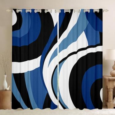 Imagem de Cortinas pretas azul marinho, cortina de janela listrada com círculos geométricos para decoração de quarto de adolescentes, homens, meninos, cortina de tratamento de janela abstrata, cortinas de