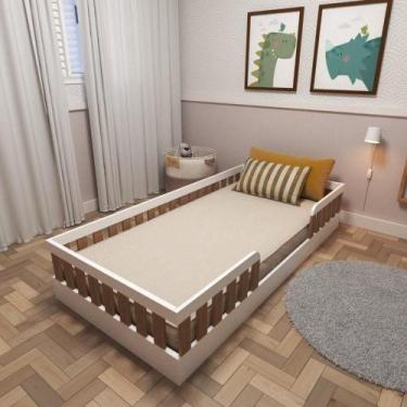 Imagem de Cama Infantil Montessoriana Solteiro Sol Branco/Carvalho Mel - Bramov 