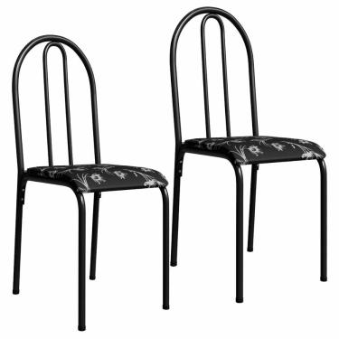 Imagem de Kit 2 Cadeiras 544 Sala Jantar Cozinha Pés Aço Tubular Floral Preto