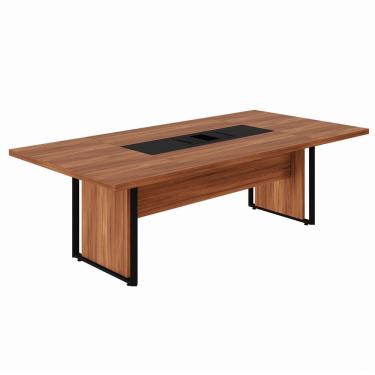 Imagem de Mesa Reunião 240cm Escritório para 4 Pessoas com Caixa de Tomadas Corporate Nogal / Preto