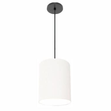 Imagem de Lustre Luminária Pendente Vivare Free Lux Pe-4103pr Cúpula Em Tecido 15x20cm Branca Canopla Preta E Fio Preto