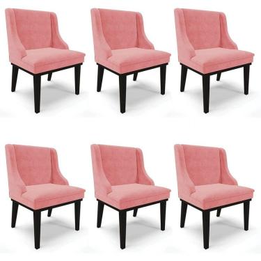 Imagem de Kit 6 Cadeiras Estofadas para Sala de Jantar Base Fixa de Madeira Preto Lia Suede Rosê - Ibiza