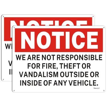 Imagem de Smeryl Aviso que não somos responsáveis por fogo, roubo ou vandalismo fora ou dentro de qualquer placa de veículo, 35,5 cm x 25,4 cm não é responsável por sinais de roubo, alumínio, à prova de