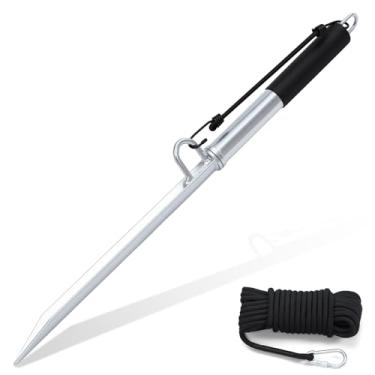 Imagem de Otoolling Kit de âncora de ponta de areia, poste de aço galvanizado resistente, com gancho de aço inoxidável, corda de 15 m, para barco, caiaque, pontão, águas rasas, praia, banco de areia, pesca