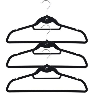 Imagem de Kit 3 Cabides De Veludo Slim Preto Antideslizante Ultrafino