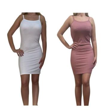 Imagem de KIT C/2 Vestidos Alcinha Canelado - Emporio J, Branco, Rose, Unico