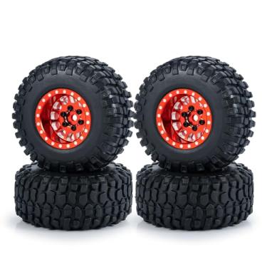 Imagem de MORLORDY 4Pcs Aluminum 1.0" Beadlock Wheels & Tires Set for 1/24 Axial SCX24 Bronco C10 JLU Gladiator Deadbolt RC Crawlers Car Upgrade Parts (Red)